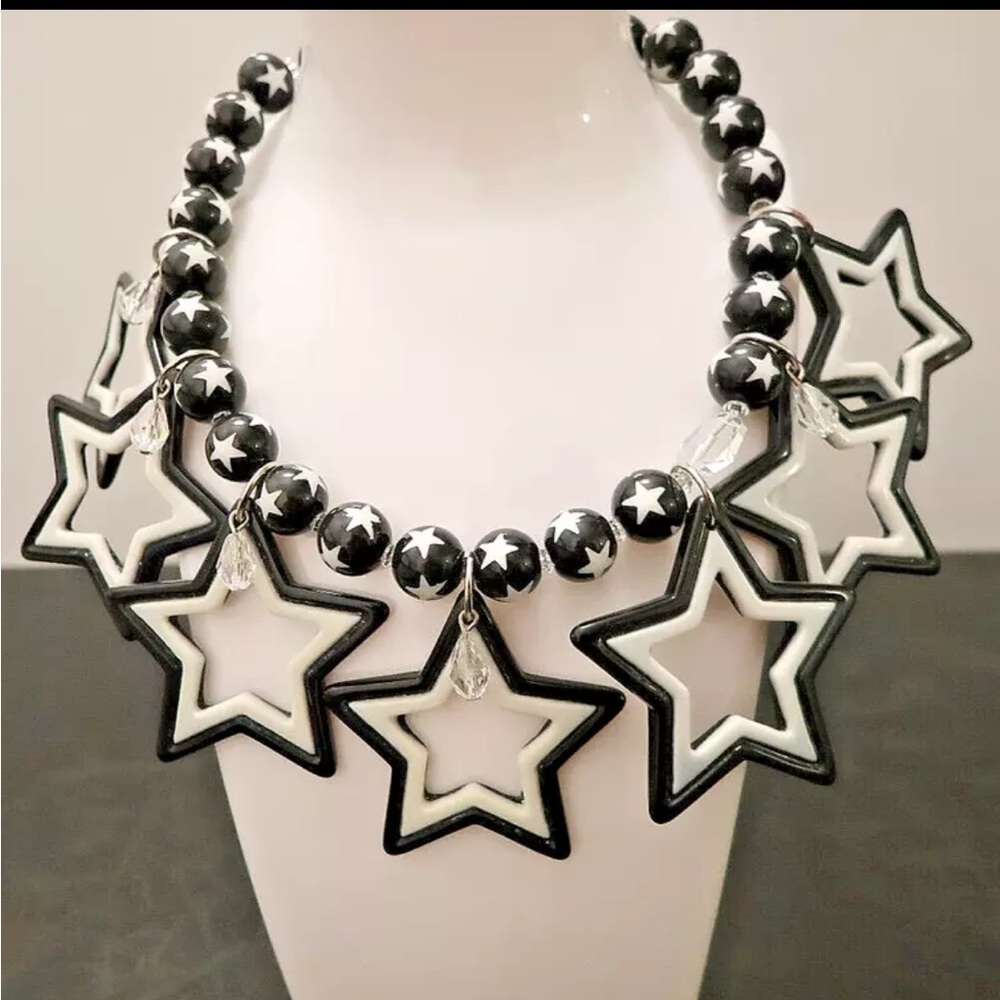 Tarina Tarantino necklace black and white stars Lucite Midnight Circus